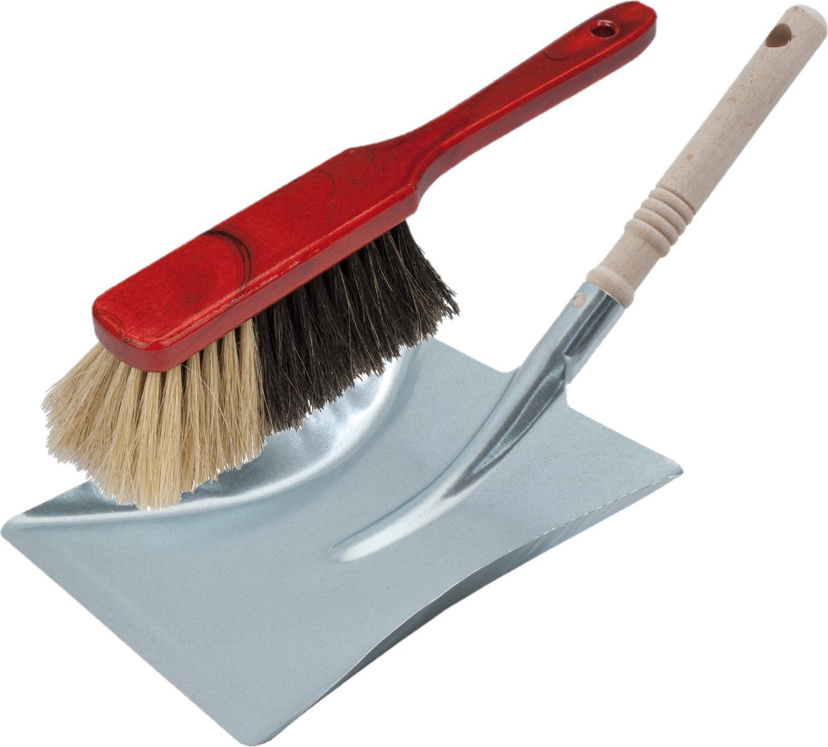 Stoffer en blik zilver van verzinkt metaal/mahonie hout voor binnen