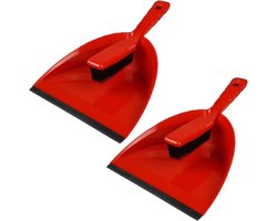 2x stuks stoffer en blik kunststof/rubber rood - Statisch - Honden- en kattenhaar -Schoonmaakartikelen