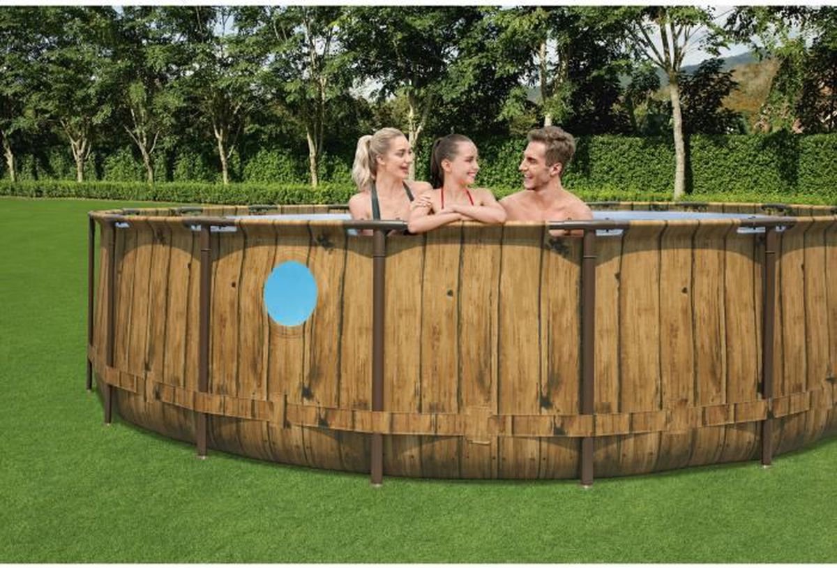 Bestway - Power Steel Swim Vista - Opzetzwembad inclusief filterpomp en accessoires - 549x122 cm - Houtprint - Rond — afbeelding 5