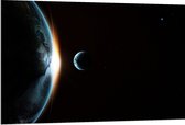 Dibond - Maan langs de Aarde in het Heelal - 120x80 cm Foto op Aluminium (Met Ophangsysteem)