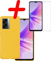 Hoes Geschikt voor OPPO A77 Hoesje Siliconen Back Cover Case Met Screenprotector - Hoesje Geschikt voor OPPO A77 Hoes Cover Hoesje - Geel