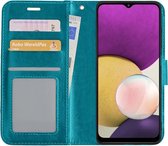 Hoes Geschikt voor Samsung A22 5G Hoesje Bookcase Hoes Flip Case Book Cover - Hoesje Geschikt voor Samsung Galaxy A22 5G Hoes Book Case Hoesje - Turquoise