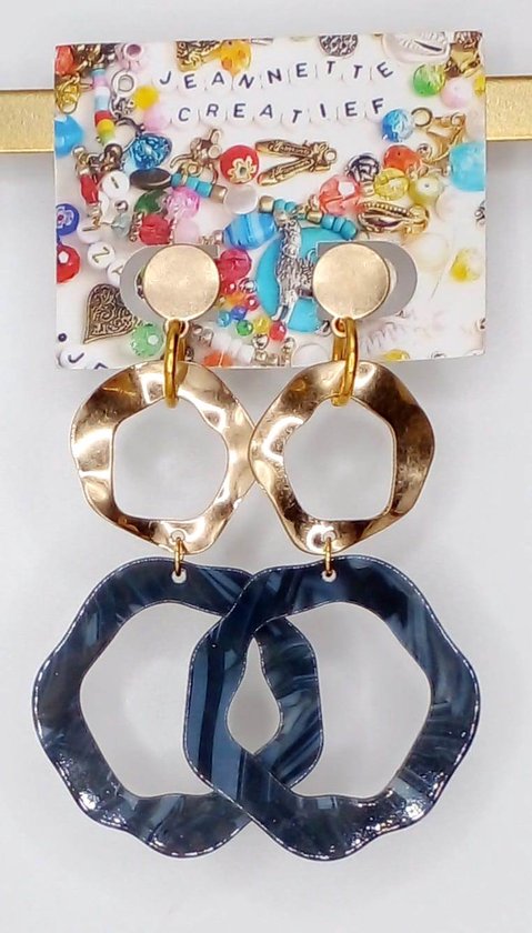 Jeannette-Creatief® - Resin - Denim & Gold - Jeans - Denim - Damesmode - Oorbellen Dames - Resin Oorbellen - Denim kleur - Blauwe Oorbellen - Gouden Oorbellen - Donkerblauwe Oorbellen - Grijsblauwe Oorbellen