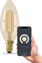 Calex Slimme Lamp - Wifi LED Filament Verlichting - E14 - Smart Kaars Bulb Goud - Dimbaar - Warm Wit licht - 4,9W