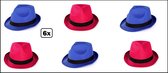 6x Festival hoed combi blauw en pink met zwarte band - Hoofddeksel hoed festival thema feest feest party
