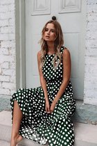 BEELDIGE EXCLUSIEVE CLASSY JURK MET BOLLENPRINT GROEN (M)