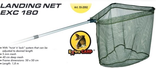 Schepnet EXC 180, 50x50cm, 1.80m steel, 40cm diep, met uitschuifbare steel.