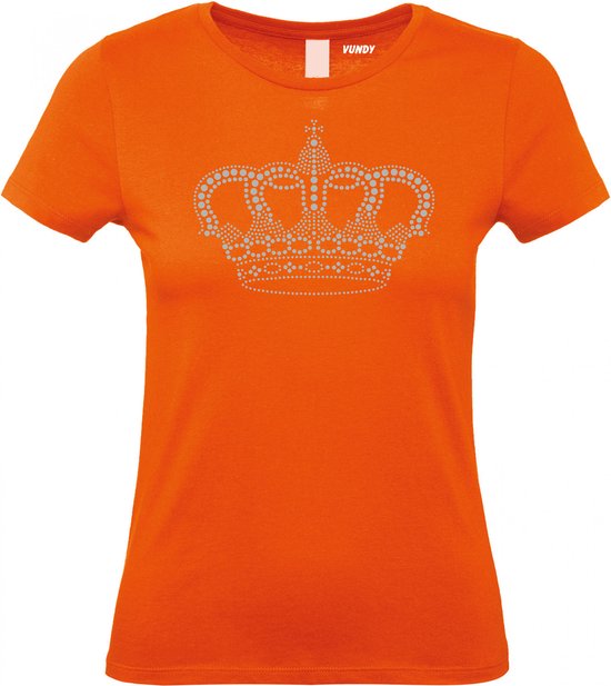 Dames T-shirt Kroontje zilver | oranje koningsdag kleding | oranje t-shirt | Oranje | maat 3XL