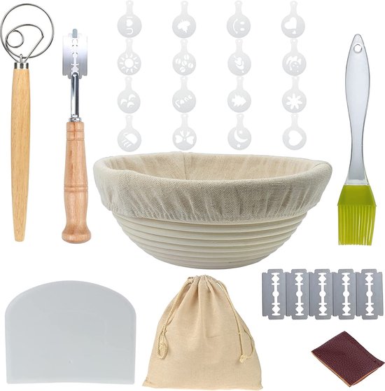 Set Banneton Pain Rotin Naturel – Panier + Lame + Grattoirs + Fouet, Kit Complet Pour Boulange Maison