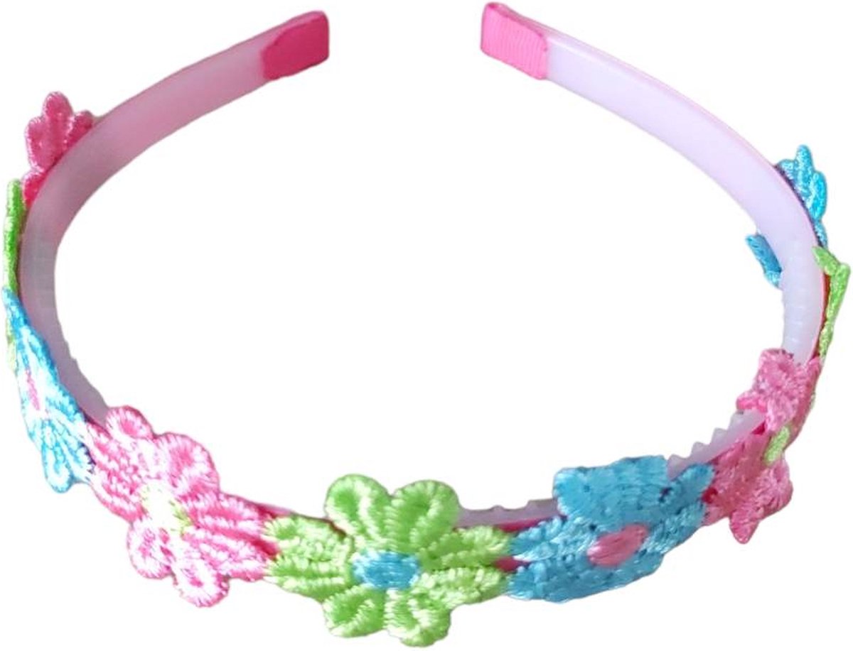 Diadeem Meisjes met Madeliefjes - Communie - Lentefeest - Haaraccessoires voor Meisjes - Turquoise, Roze & Groen