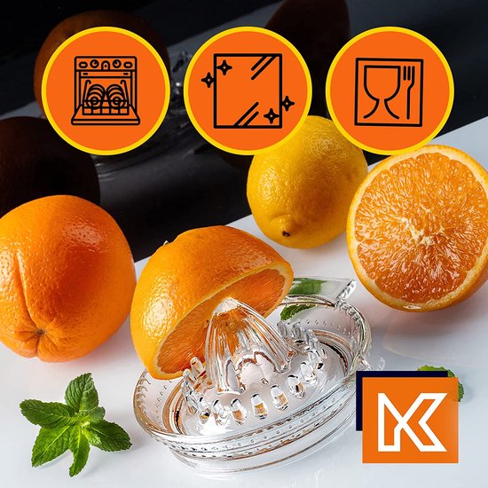 KADAX Citruspers van natrium- en calciumglas met schenktuit - handleiding voor citroenen, sinaasappels en limoenen (transparant) van kadax — afbeelding 3