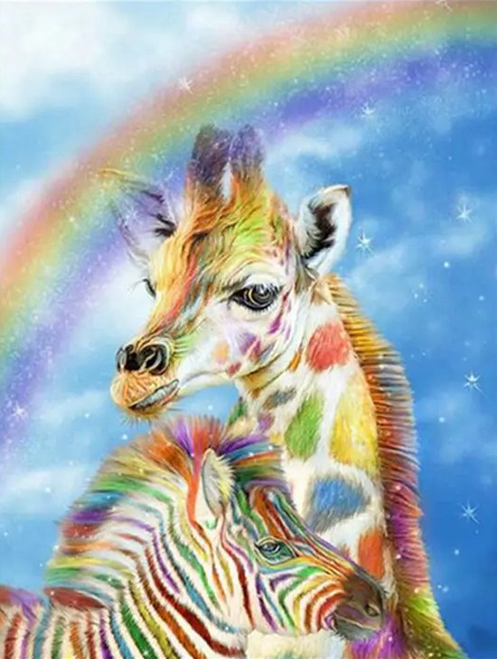 SIEPS Peinture de diamants Adultes - Peinture de diamants Enfants - Girafe et Zebra Colorés - Incluant un Stylo, un Plateau et de la Cire Peinture de diamants - 30 x 40 CM - Forfait Complet de Peinture de diamants
