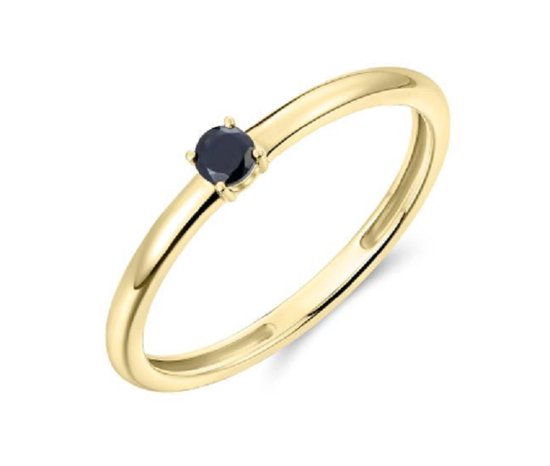 Schitterende 14 Karaat Gouden Ring met Zwarte Zirkonia 18.50 mm. (maat 58)| Damesring | Aanzoeksring