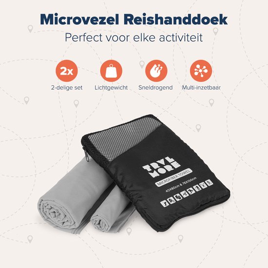 TRVLMORE Microvezel Reishanddoek Set - 2 Stuks - Small (40 x 80 cm) & Large (76 x 150 cm) - Microvezel - Grijs