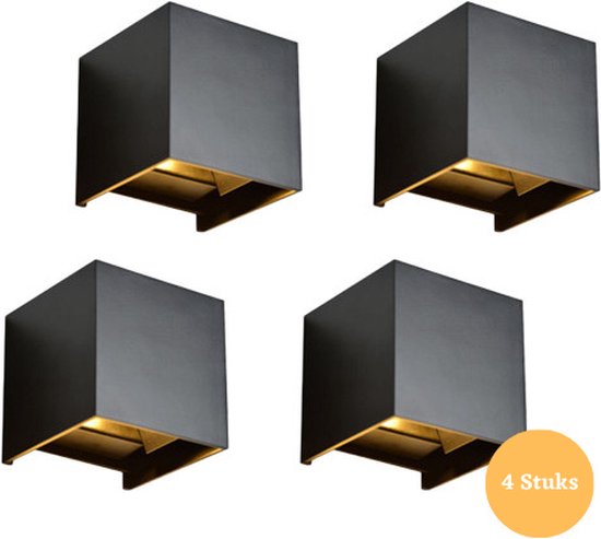 Wandlamp - geschikt voor binnen en buiten - industriële wandlampen - aluminium - 4 stuks - 10x10x10cm - zwart
