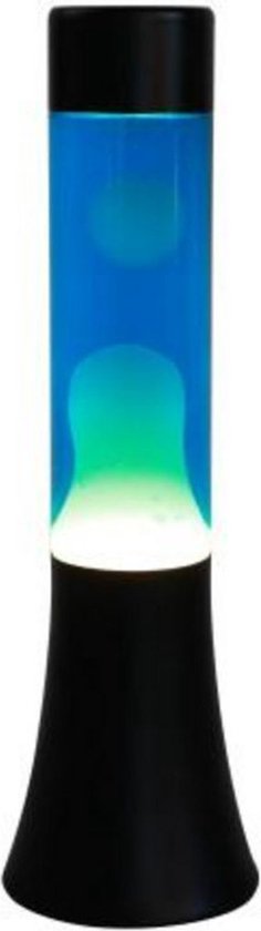 i-Total Lavalamp - Lava Lamp - Sfeerlamp - 30x9 cm - Glas/Aluminium - 25W - Blauw met witte Lava - Zwart - XL2455