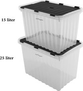 Discountershop 2x Opbergbox 25L et 15L - Plastique - Boîtes de rangement-Bac de rangement -Boite de rangement - Boite de rangement - Boite de rangement - Boite transparente