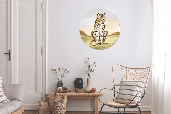 WallCircle - Stickers muraux - Cercle Papier Peint - Léopard - Jungle - Herbe - 50x50 cm - Cercle Mural - Auto Adhésif - Autocollant Rond Papier Peint