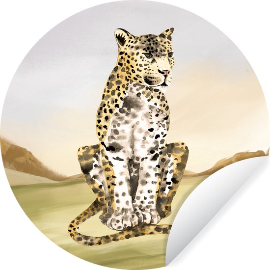 WallCircle - Stickers muraux - Cercle Papier Peint - Léopard - Jungle - Herbe - 50x50 cm - Cercle Mural - Auto Adhésif - Autocollant Rond Papier Peint