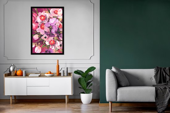 Cadre photo avec affiche - Rose - Orchidée - Fleurs - Couleurs - Botanique - 60x90 cm - Cadre pour affiche