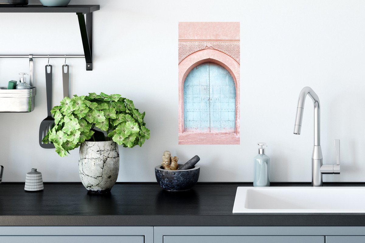 Poster Deur - Roze - Blauw - Poort - 20x40 cm