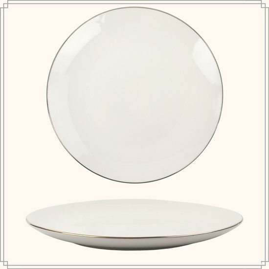 OTIX Ontbijtborden - Borden - Set van 6 Stuks - 20cm - Wit - met Gouden rand - Porselein - DAISY