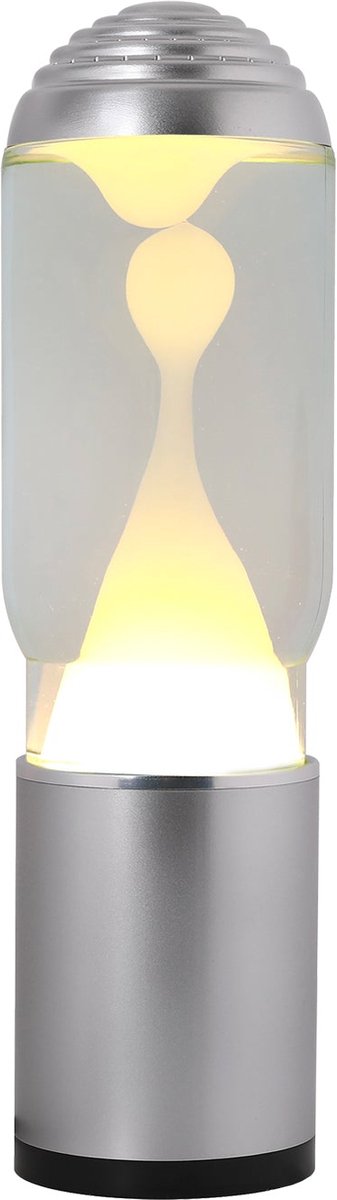 i-Total Lavalamp - Lava Lamp - Sfeerlamp met Aroma Diffuser - 35x10 cm - Glas/Aluminium - 40W - Transparant met witte Lava - Zilvergrijs - XL2200