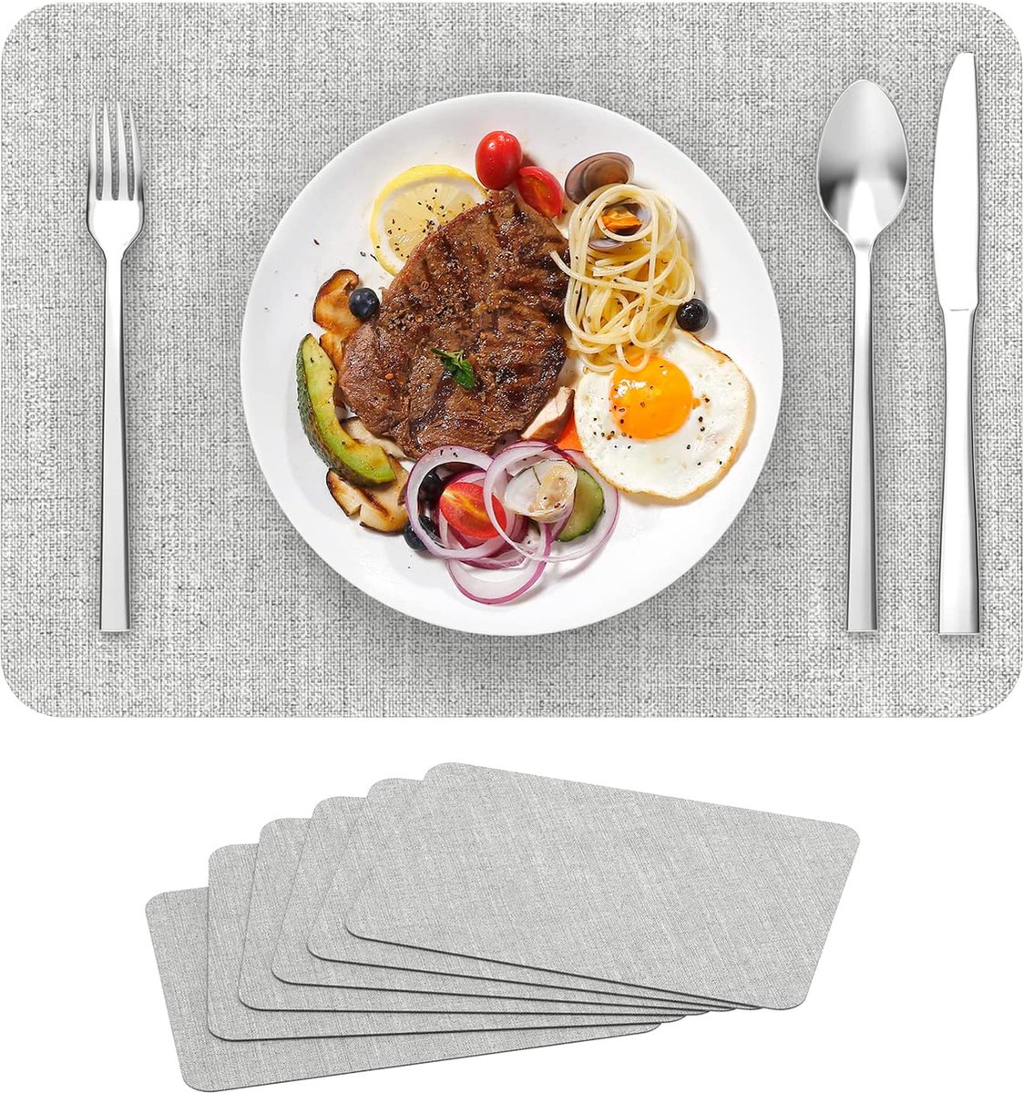 Yomisee Placemats, 6-delige set, afwasbaar, leer, waterdicht, hittebestendig, voor keuken, eettafel,