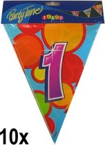 10x Leeftijd vlaggenlijn 1 jaar - Dubbelzijdig bedrukt - Vlaglijn feest festival abraham sara vlaggetjes verjaardag jubileum leeftijd
