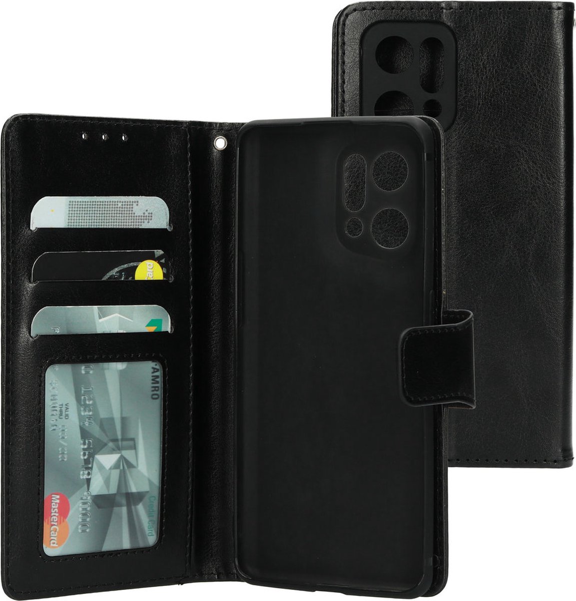 Oppo Find X5 Hoesje - Premium Wallet/Boekhoesje - Eco Leer - Magneet Sluiting - Opberg vakken - Zwart - Mobiparts