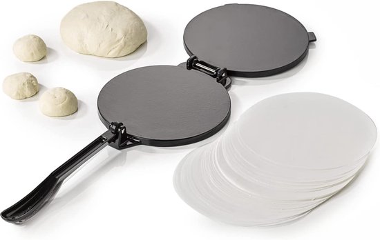 Buddy's BBQ tortillapers, tortilla's, tacos, enchiladas, burritos antiaanbaklaag, gietijzer, zwart, inclusief 100 vellen papier, 20 cm