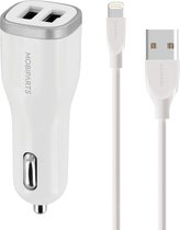 Chargeur Voiture Mobiparts Double USB 4.8A + Câble Lightning Blanc