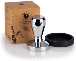 Buddy's Bar Barista Edition - koffiestamper 58 mm - RVS - zilver zwart - met siliconen mat