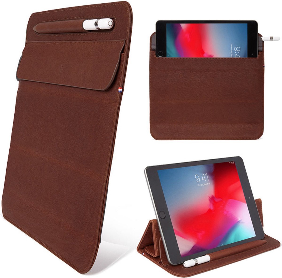 DECODED Foldable Sleeve geschikt voor iPad Mini, Samsung Tab S7/ S8 en Fire 7 - Hoogwaardig Europees Leer, Tablethoes tot 7.9