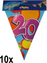 10x Leeftijd vlaggenlijn 20 jaar - Dubbelzijdig bedrukt - Vlaglijn feest festival abraham sara vlaggetjes verjaardag jubileum leeftijd