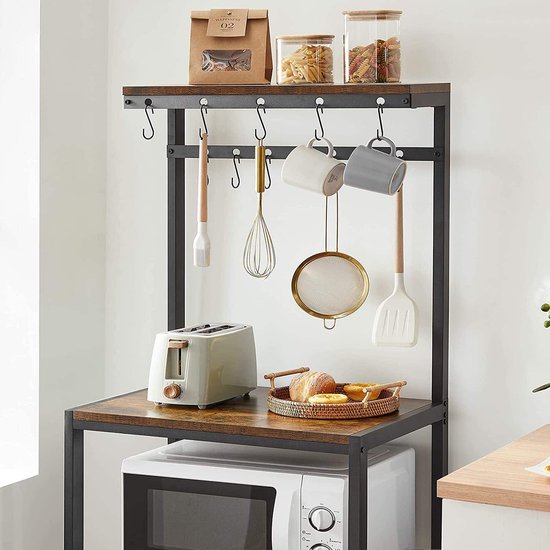 Boutique Home Étagère de boulanger, étagère de cuisine multifonctionnelle  avec cadre en acier, panier métallique et 6 crochets