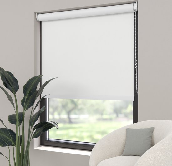 Dutchblinds Rolgordijn - verduisterend - Wit - 140x275cm - Raamdecoratie op maat