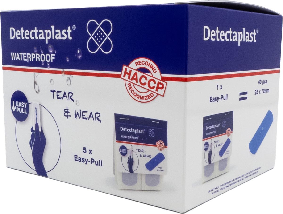 Goedkoopste Detectaplast Tear & Wear Waterproof Easy-Pull, ft 25 x 72 mm, 5 x 40 stuks