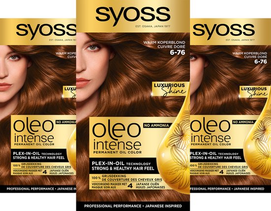 Syoss Oleo Intense - Haarverf - 6-76 Warm Koperblond - Voordeelverpakking -  3 Stuks | bol