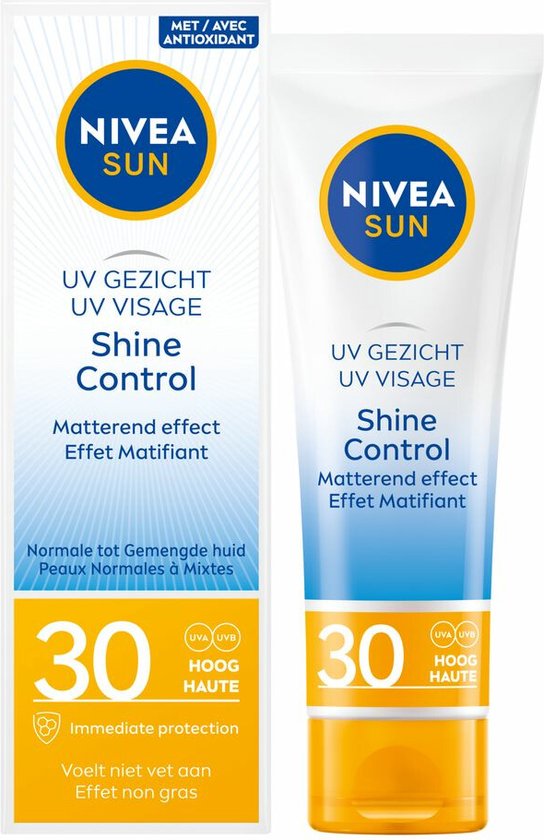 NIVEA SUN Face Shine Control Gezicht Zonnebrandcrème Gezicht - SPF 30 - Normale tot gemengde huid - Matterend effect - Met antioxidanten - 50 ml - NIVEA