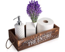 Boerderij Badkamer Decor Box van Comfify Dubbelzijdig bedrukte doos met grappige spreuken Decoratieve toiletpapierrolhouder opslag in verweerd bruin Rustieke badopslag