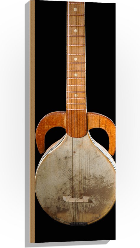 Hout - Traditioneel Aziatisch Snareninstrument tegen Zwarte Achtergrond - 30x90 cm - 9 mm dik - Foto op Hout (Met Ophangsysteem)