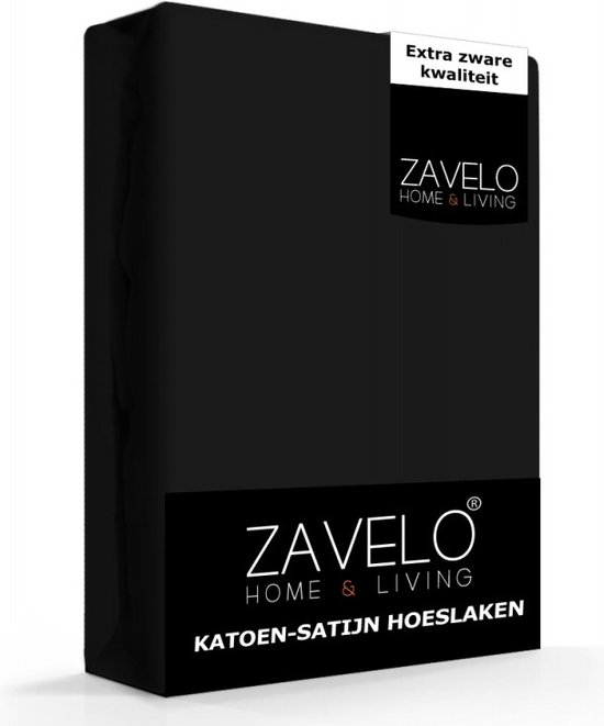 Zavelo Hoeslaken Katoen Satijn Zwart - 1-persoons (90x200 cm) - Soepel & Zijdezacht - 100% Katoensatijn