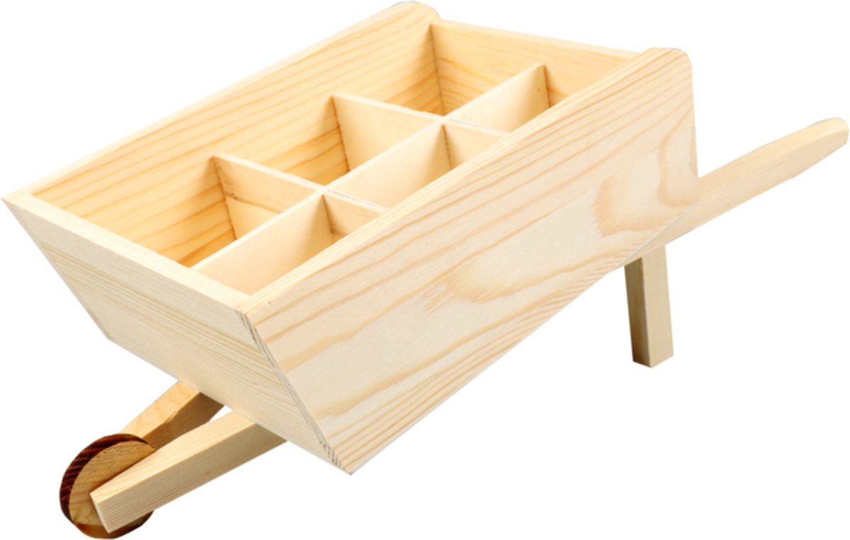 Goedkoopste Bierverpakking - Kruiwagen - Hout - 6 flessen - 29x29x15cm - naturel - 1 stuks