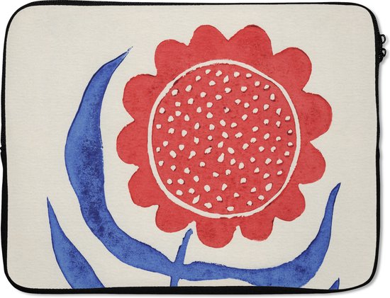 Laptophoes 15.6 inch - Bloem - Plant - Rood - Blauw - Laptop sleeve - Binnenmaat 37x26 cm - Zwarte achterkant