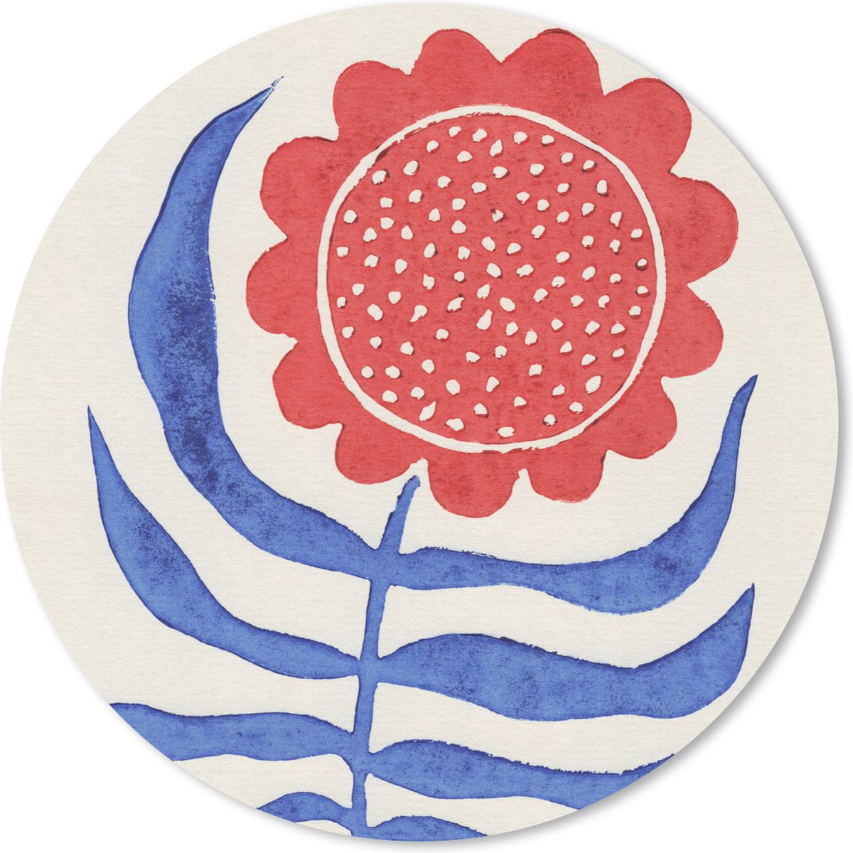 Muismat rond 30x30 cm - Mousepad Bloem - Plant - Rood - Blauw - Ronde muismatten