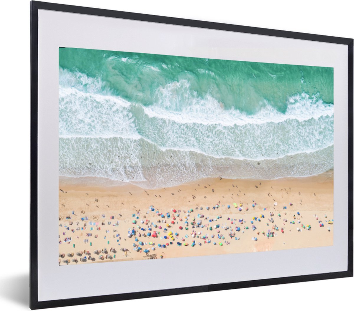 Fotolijst incl. Poster - Zee - Strand - Parasols - Water - Zomer - 60x40 cm - Posterlijst