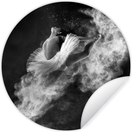 WallCircle - Muurstickers - Behangcirkel - Dans - Ballerina - Expressie - Zwart wit - ⌀ 30 cm - Muurcirkel - Zelfklevend - Ronde Behangsticker