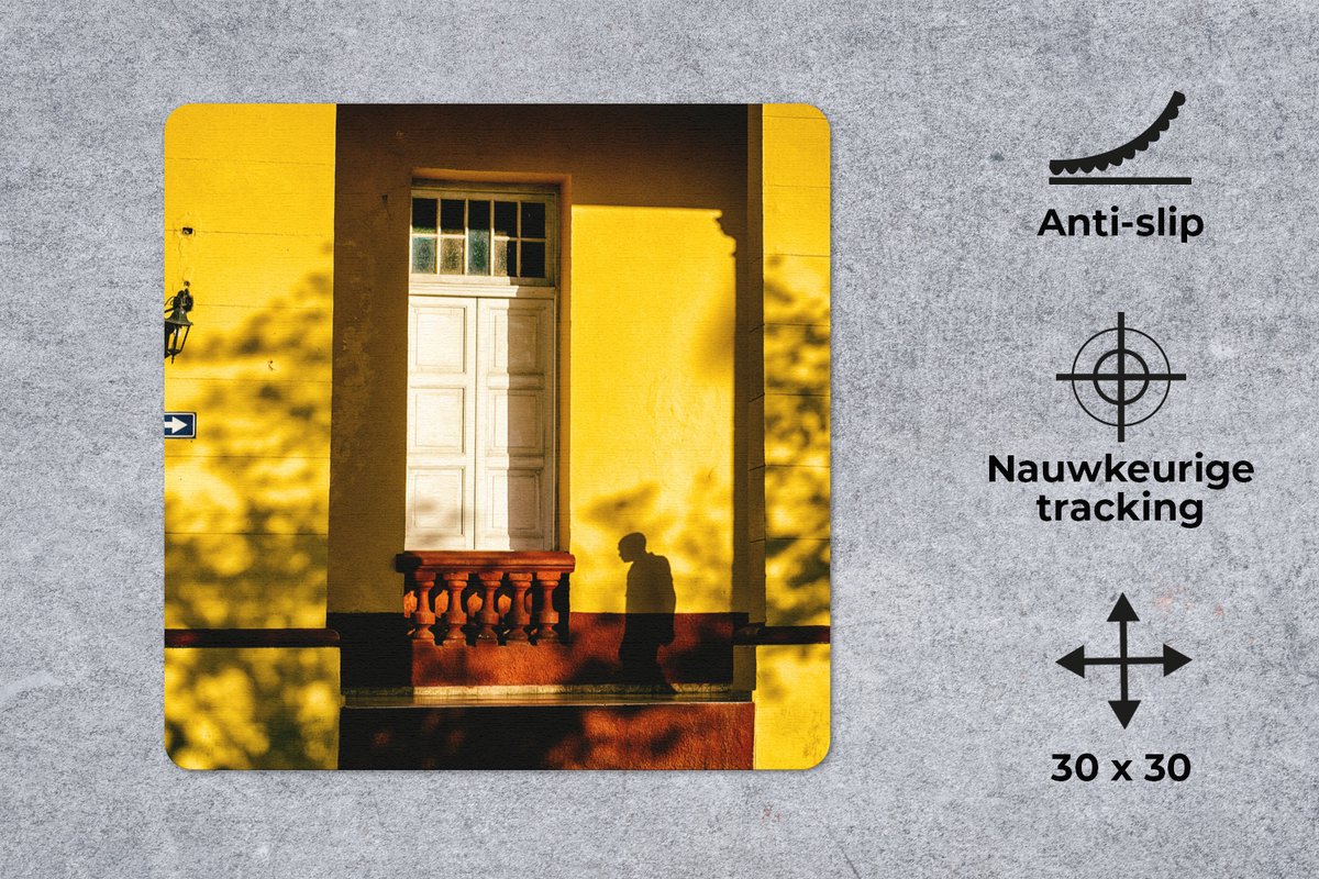 Muismat 30x30 cm - Mousepad Deur - Geel - Architectuur - Schaduw - Muismatten
