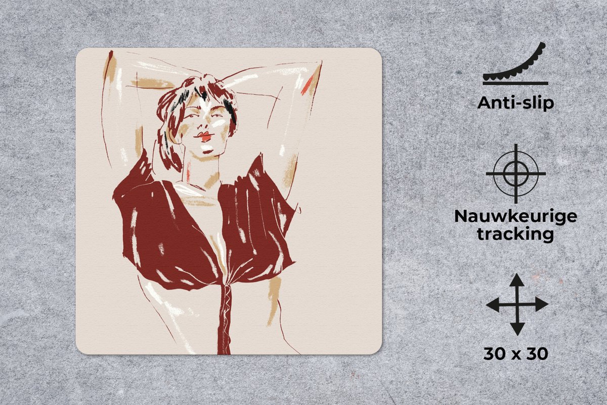 Muismat 30x30 cm - Mousepad Portret - Vrouw - Rood - Abstract - Muismatten